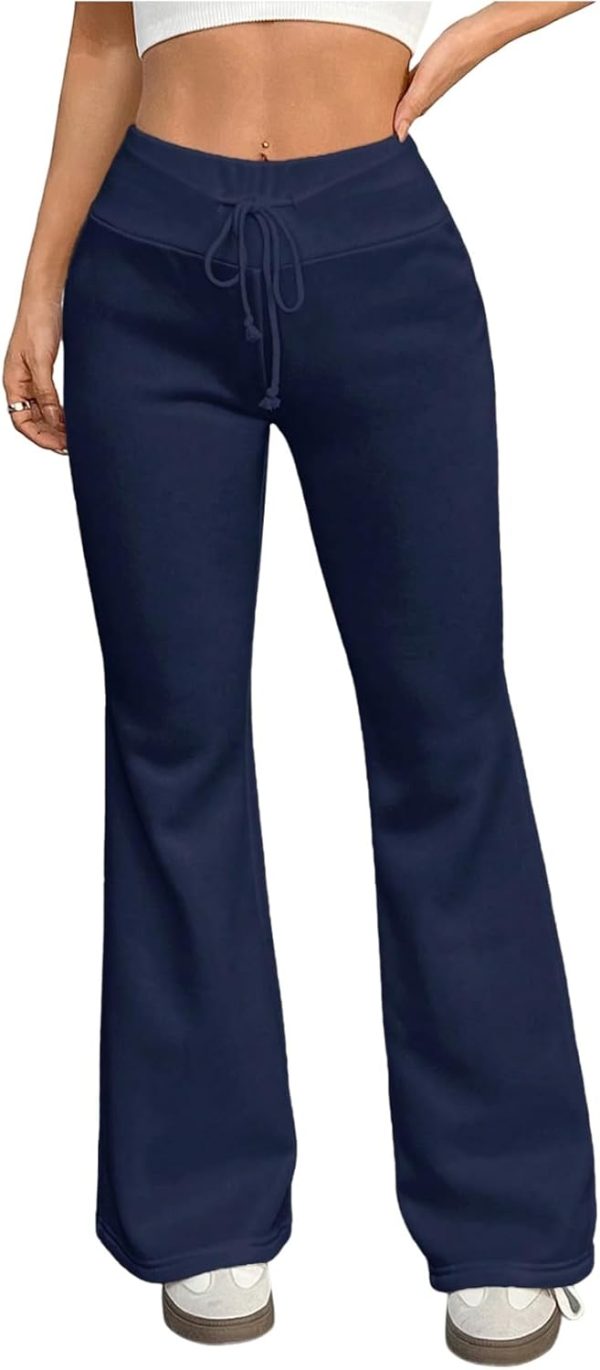 Women's Petite Drawstring Elastic Waist Casual Athletic Bell Bottom Sweatpants