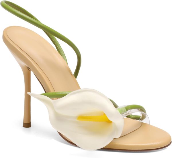 Women's Calla Lily Open Toe Floral Stiletto Heels Strappy Wedding Sandals