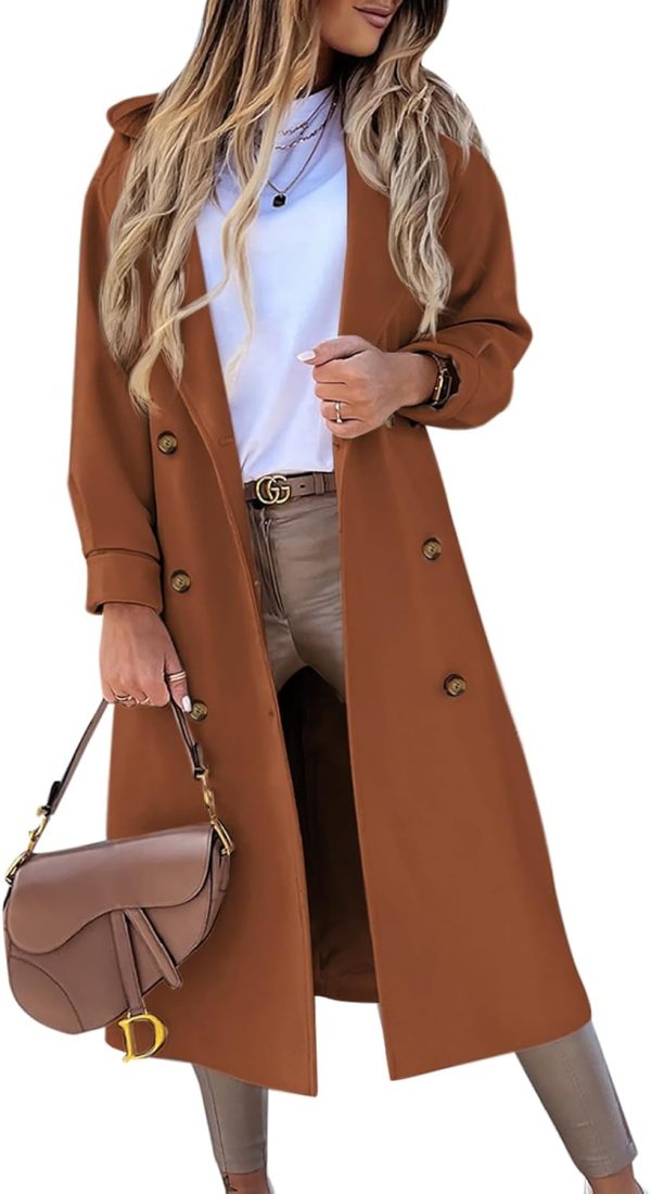 Women's Notched Lapel Double Breasted Elegant Wool Blend Long Overcoat