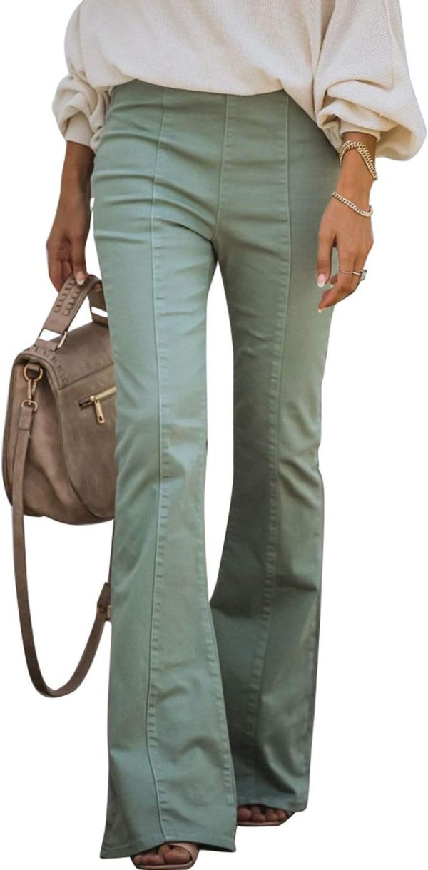 Women's Stretchy Elastic High Waisted Bootcut Bell Bottom Denim Pants