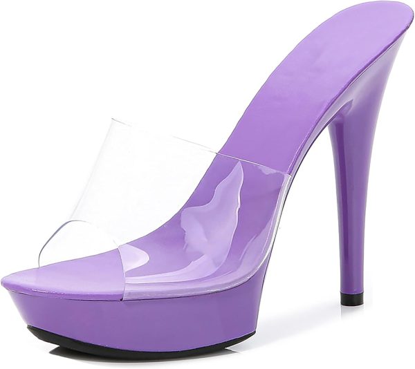 Women's Transparent Peep Toe Platform Super High Heel Backless Party Mules