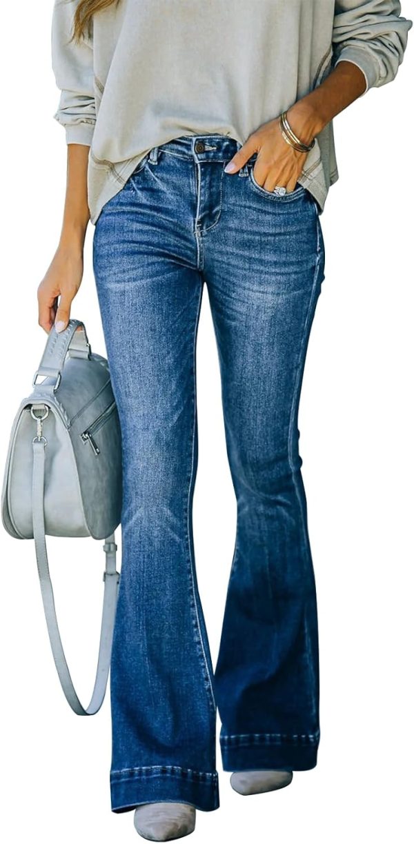 Women's High Waisted Stretchy Wide Leg Bootcut Flare Denim Pants