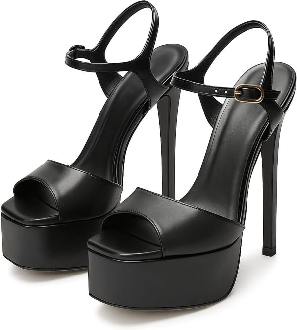 Women's Square Toe Open Toe Ankle Strap Platform Stiletto Prom Sandals