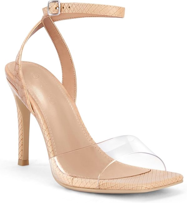 Women's Square Toe Ankle Strap Transparent Stiletto Dress Sandals