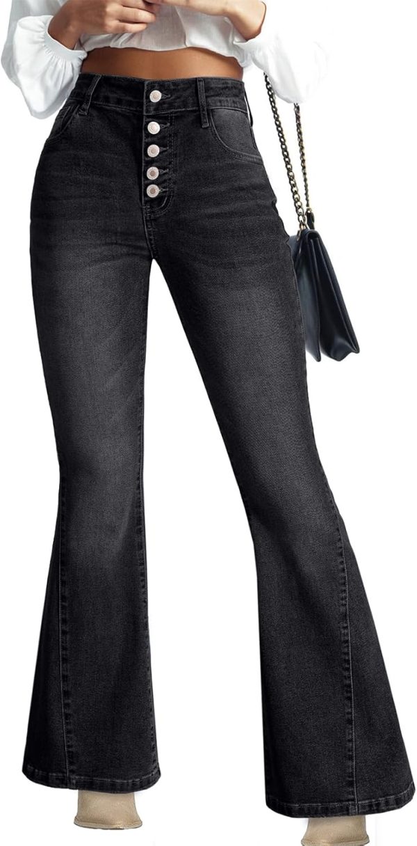 Women's High Waisted Stretchy Side Seam Wide Leg Bell Bottom Flare Jeans