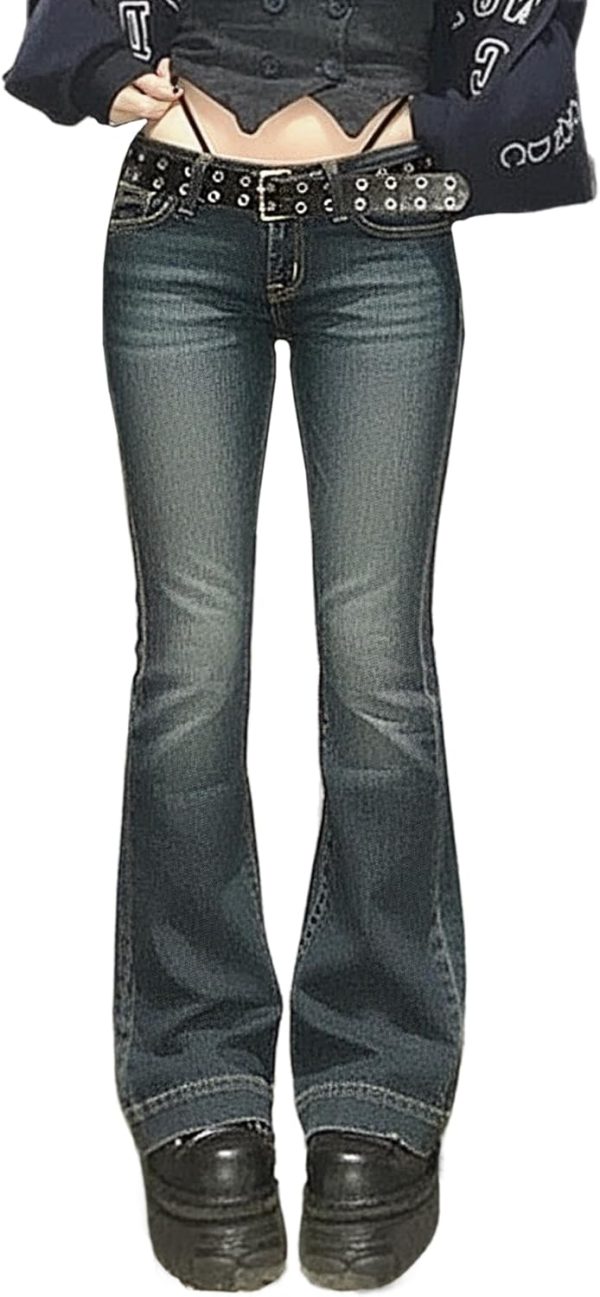 Women's Stretchy Mid Low Rise Skinny Flare Denim Pants 90s Fall Outfits
