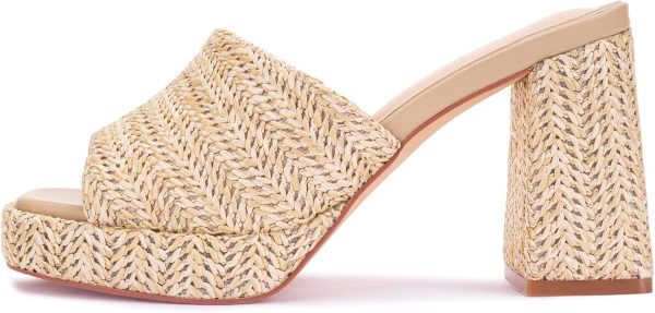 Women's Raffia Platform Wedge Chunky Heel Slip On Summer Beach Mules