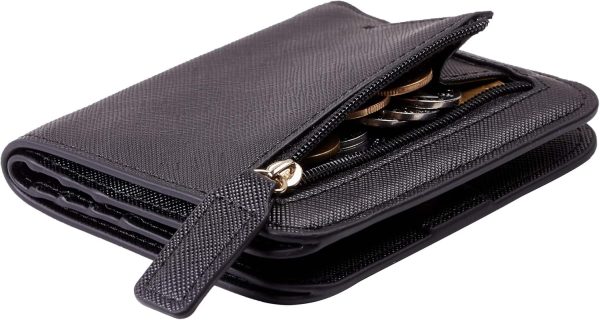 Women's Small RFID Blocking Compact Bifold Luxury Leather Wallet with ID Window