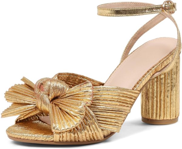 Women's Bow Decor Open Toe Chunky Heel Ankle Strap Ruffled Wedding Sandals
