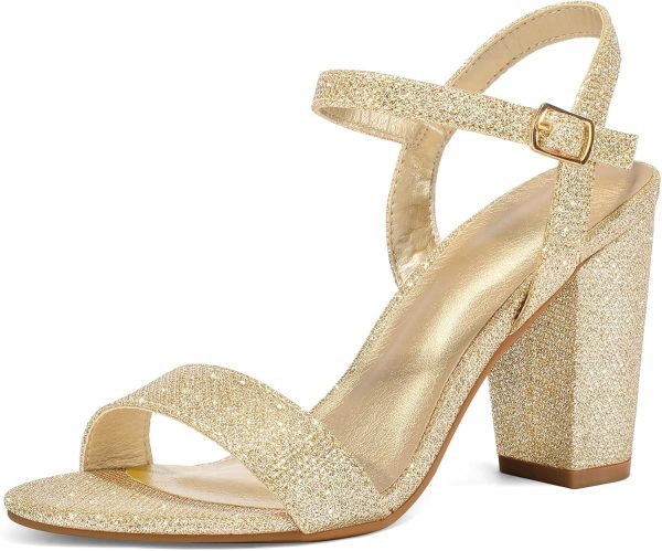 Women's 3.5 Inch Chunky Heel Open Toe Ankle Strap Party High Heel Sandals